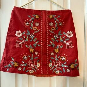 Miami Red Floral Embroidered Mini Skirt
